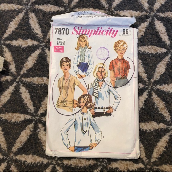 Vintage 60's Blouse Pattern - Simplicity 7870 - Misses 12 - Bust 34 - Picture 2 of 7